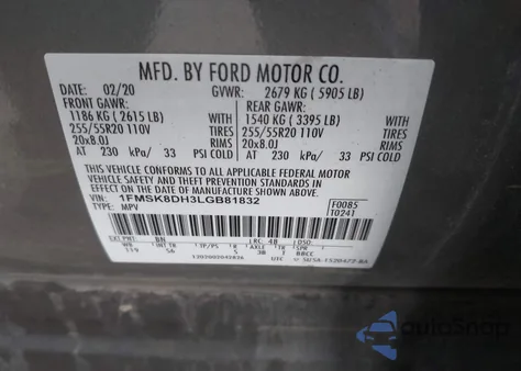 2020 Ford Explorer Xlt z USA, uszkodzony, nr VIN 1FMSK8DH3LGB81832